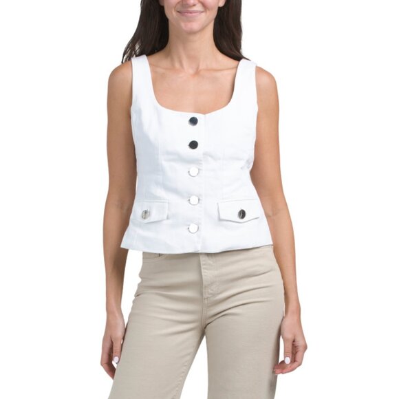 TOCCIN Optic White Georgia Scoop Neck Button Front Top